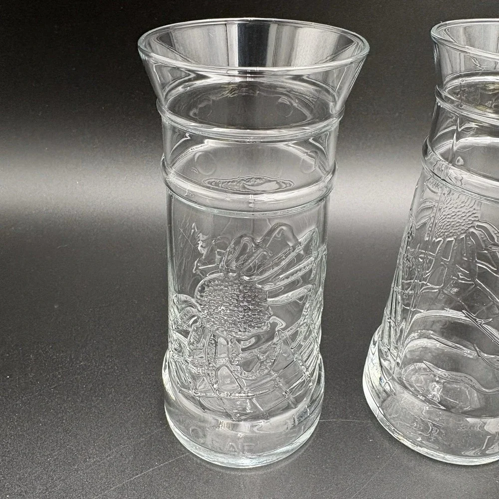 Red Lobster Embossed Lighthouse Crabfest‎ Glass Set of 2 Crab Sailboat NICE